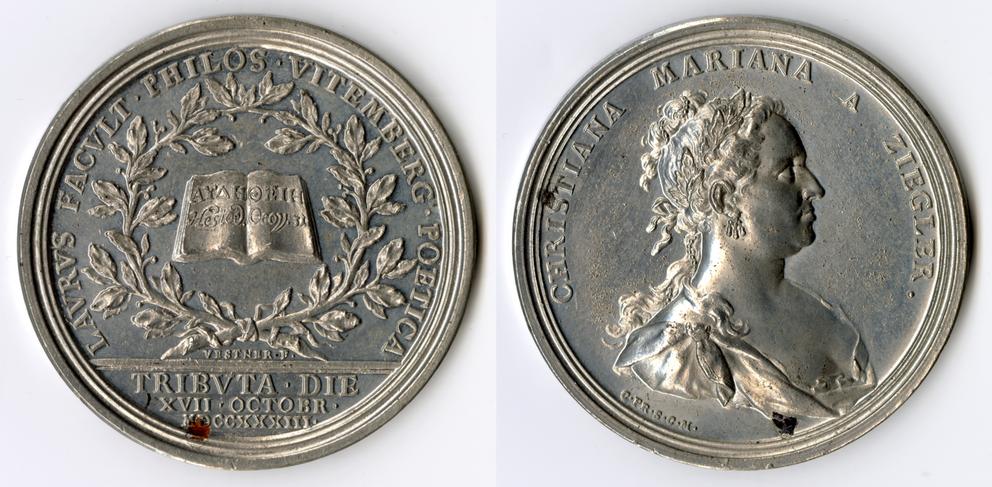 Gedenkmünze: Porträt der Dichterin Chri9stiane Marianne Ziegler