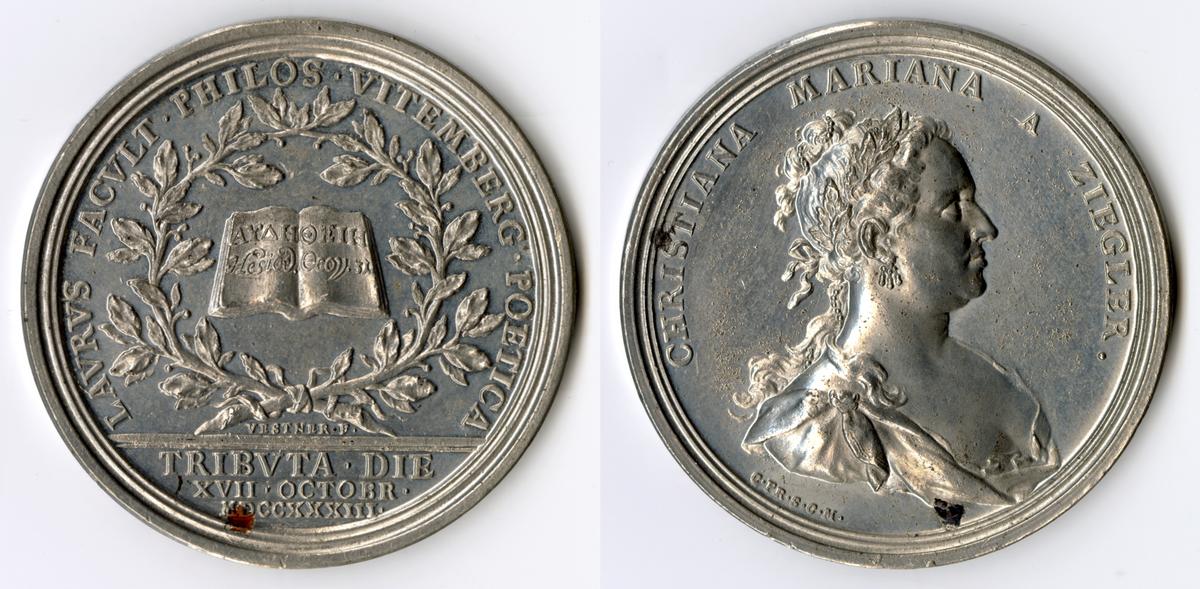 Gedenkmünze: Porträt der Dichterin Chri9stiane Marianne Ziegler